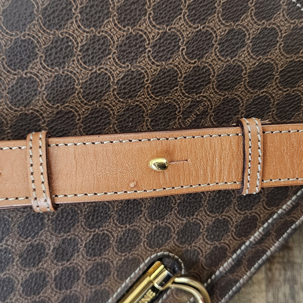 Celine Brown Monogram Shoulder Bag with Tan Leather Strap and Gold Hardware - Picture 14 of 17